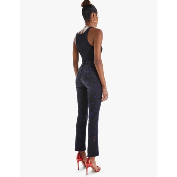 New MOTHER The Insider Ankle Jeans Bootcut Denim High Rise Paint Splatter Black - Picture 4 of 17